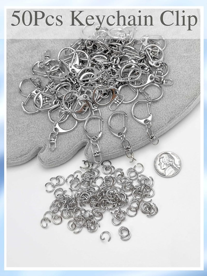Evnlo 50Pcs Lobster Claw Clasps for Keychain Clip, Swivel Snap Hooks Silver Key Chain Rings DIY Making Kit for Crafts - Image 4